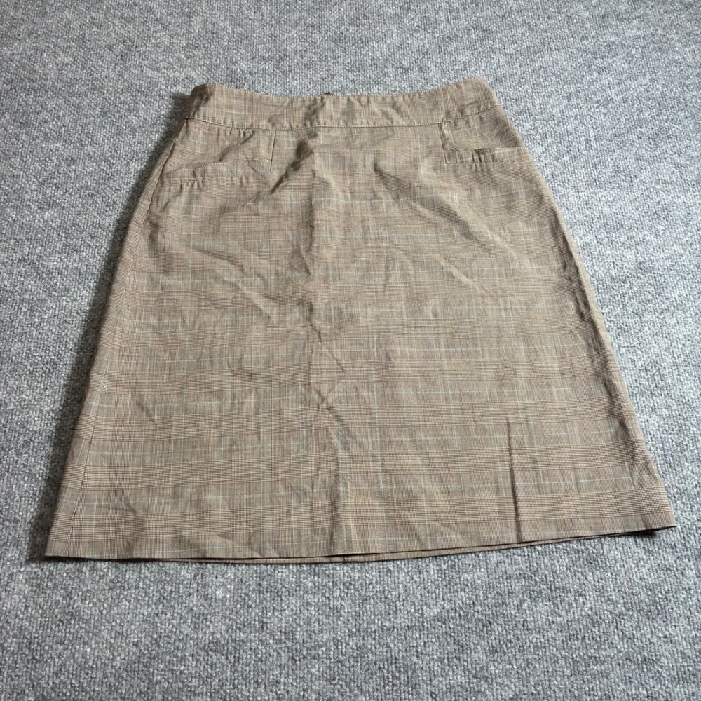 Banana Republic Plaid Wool‎ Blend Skirt Womens 10 Tan Brown Blue Lined